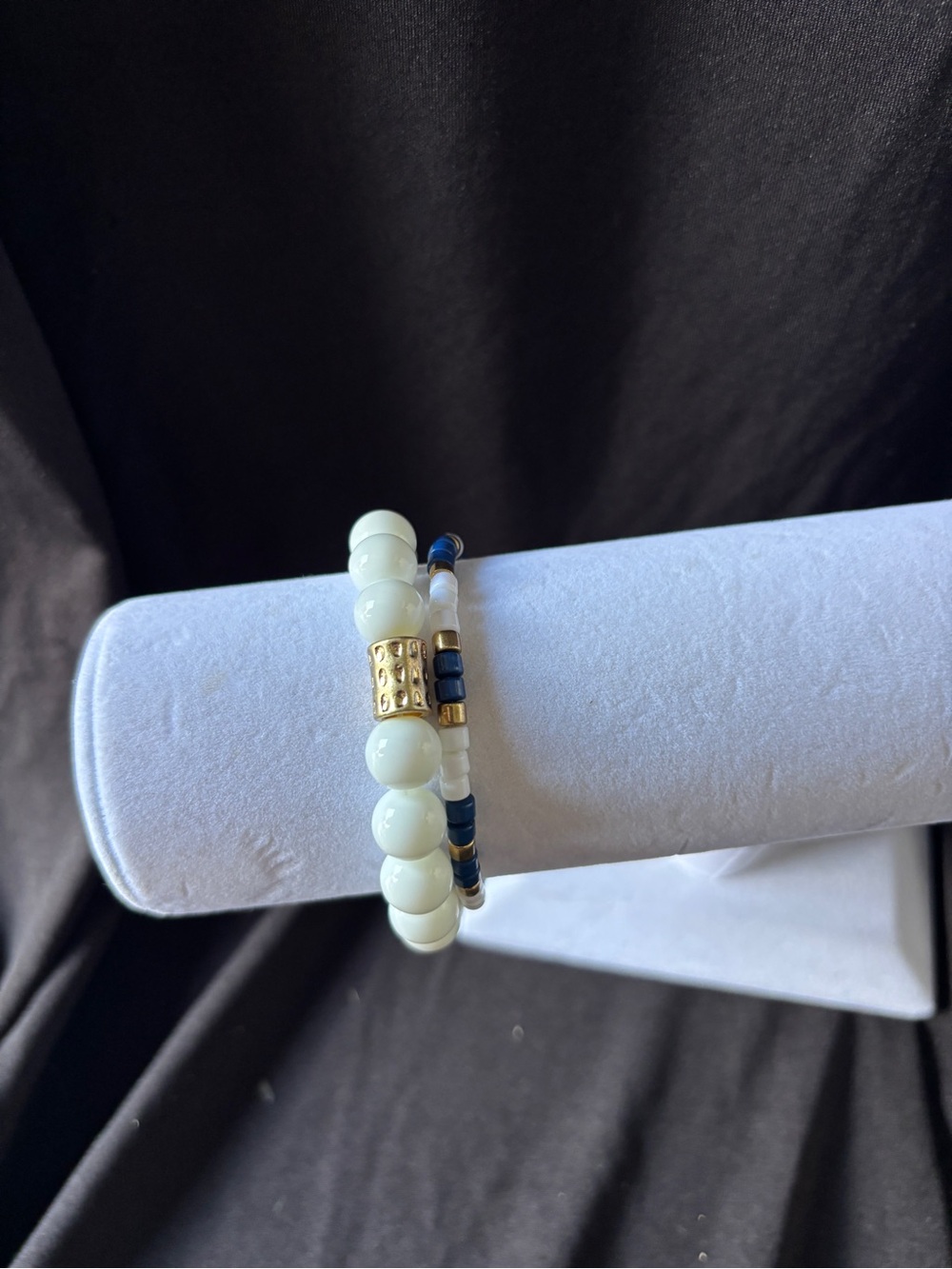 Plunder White and Navy Bead Bracelet Duo with Gold Accents